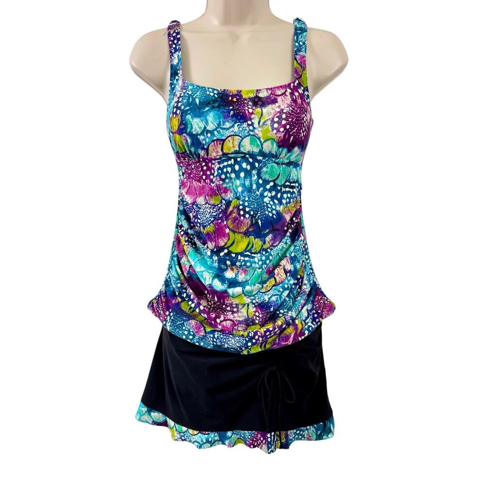 Profile by Gottex Black Multicolor Tankini and Skirt Ruffle Hem Side Ruching - Picture 2 of 16